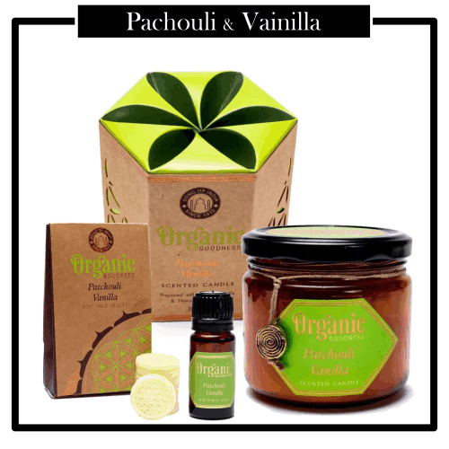 Set 4 elementos Organic aroma Pachouli & Vainilla
